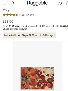 Ruggable watercolor floral coral Accent Rug in Red and Cream - 2’x3’
